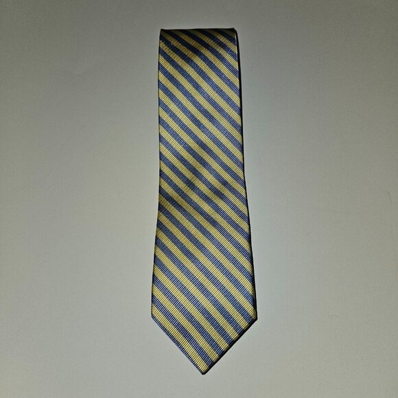 J. Crew Neck Tie 59" Blue Yellow Diagonal Stripes Skinny 100% Silk - Picture 1 of 7